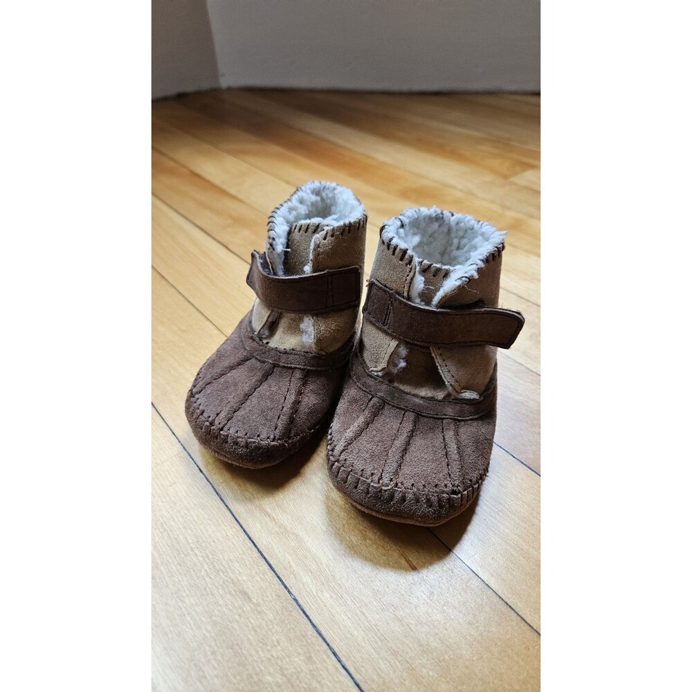 Robeez Infant Unisex 6-12 Months Brown Suede Faux Fur Lined Duck Booties Soft So